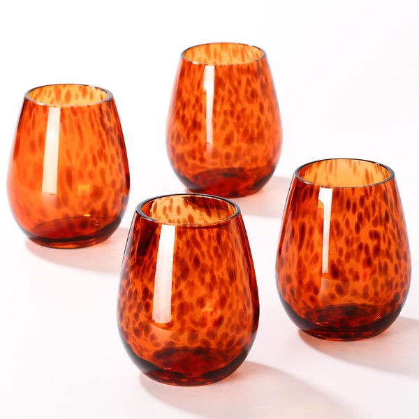 SIPBYSOP Stemless Wine Glasses Set of 4 – Tortoiseshell Colored