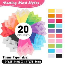 400 Sheets Tissue Paper, 20 Colors 10" X 14" Tissue Papers for Gift Bags Birthday Party Flower Decoration, Colored Tissue Paper Bulk for Packaging
