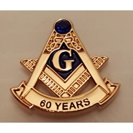 Masonic 60 year service lapel pin Gold blue stone