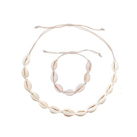 Seashell Necklace And Bracelet Set for Women Summer Beach Shell Necklace Bracelet for Women Boho Hawaiian Shell Necklace Adjustable Necklaces for Woman Summer Ocean Beach Accessories for Woman Adults