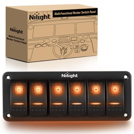 Nilight 6 Gang Rocker Switch Panel with Orange LED Light 5 Pin On Off Pre-Wired Rocker Switch Aluminum Panel Toggle Switch Panel Waterproof for 12V/24V Cars Marine Boats ATVs Trailers RV Trucks