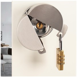 Door Knob With Lock,Without Drilling ,Dementia Door handle lock，From Outside Prevents Turning of Door Knob and Access to Keyhole,for Apartment Evictions，Childproof (Stainless steel with padlock)
