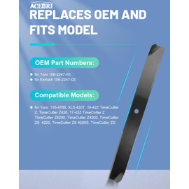 ACEBRI Medium Lift Blades 42 '' Fit for Toro 106-2247-03, for Toro Z420 Z4200 Z4202 ZS4200 ZS4202 Z530 42" Zero Turn Mower blades, for Exmark 106-2247-03, for Toro TimeCutter 42 inch Mower Blades