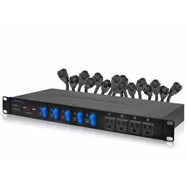 Power Strip Surge Protector, 19-Inch Rack Mount, 20 Outlets – 16 Rear 120V 3-Prong Sockets, 4 Front AC Outlets, 3 USB Ports, 5V Charging, Ideal for Home, Office & Server Rack by Technical Pro