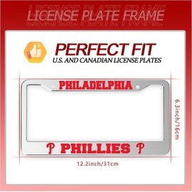 2 Packs License Plate Frames for Phillies, Silver License Plate Covers, Universal Aluminum Tag Frame Holder for Front and Rear Car Tags