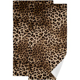 COVASA Brown Leopard Hand Towels for Bathroom,2 Pack Black Cheetah Kitchen Towels 14"x28" Soft Absorbent Wild Savannah Animal Print Bath Towels Decorative Bathroom Towels for Guest,Face,Shower,Gym