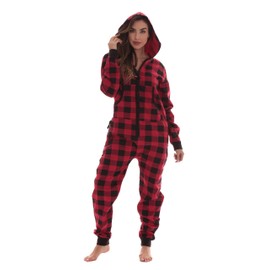 #followme Buffalo Plaid Jumpsuit Adult Onesie Pajamas 6439-RED-S