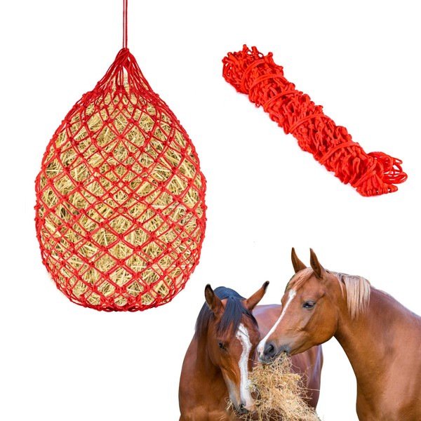 Sukh 1 Pack Slow Feed Hay Net - Hay Feeder for Horses Hay Feeder Bag Horse Hay Nets Horse Feed Hanging Horse Feed Hay Bags for Horses,goatCattle Equine Stalls Barn Supplies Reduce Waste (Red)