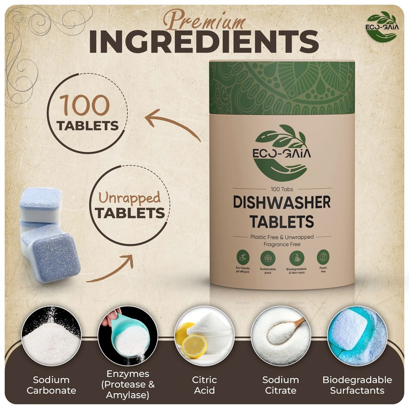 Dishwashing Detergent Tablets | All-in-one Formula Plastic Free Dishwasher Detergent