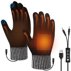 USB Heated Gloves, Double-Side Heated Knitted Wool USB Hand Warmer Gloves with Touchscreen Fingers & 3 Adjustable Temperature Washable Laptop Gloves