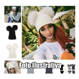 KH Gorro Dos Pompon Desmontable Dama Frio Moda Mujer 2 Pompon