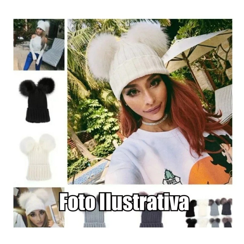 KH Gorro Dos Pompon Desmontable Dama Frio Moda Mujer 2