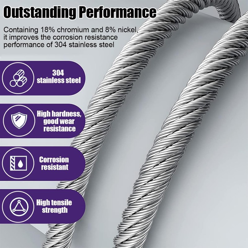 3/8" Stainless Steel Cable, 50FT Wire Rope, 7X 19 Strands