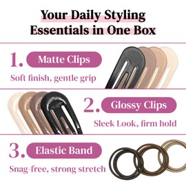 JASVERLIN 140pcs 2 Inch Snap Hair Clips & Thin No Metal Hair Elastic Ties Set, Small Hair Barrettes for Women Thin Fine Thick, No Bend Bangs Mini Hair Clip Accessories