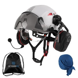 UM ULTRAMAXX Safety Helmet with Built-in Visor Bluetooth Ear Muffs Kits, Hard Hat with Vented Design, ANSI Z89.1 Certified, Ideal for Industrial and Construction,White