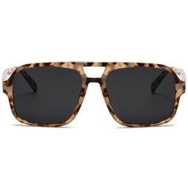 RUNHUIS Vintage 70s Sunglasses Women Men Retro Large Square Frame Rectangular Glasses, Yellow Brown Leopard/Grey