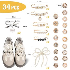 WALLFID 34 PCS Shoe Charms for Sneakers - Sneaker Charms Contain Jewelry/Bows/Clips/Pins, Shoe Jewelry and Shoe Decoration Charms for Sneakers