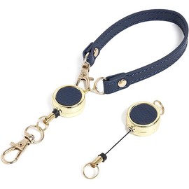Grav Pass Case, Commuter Passcase, With Reel, Coin Case, Card Case (Key Chain With Strap) / Reel Strap, Women's, Cute, Thin, Key Chain, Reel Only: Navy; Reel Portion: Gold