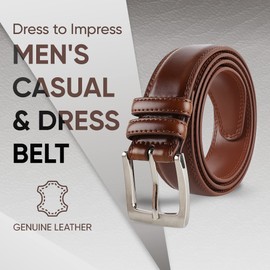 Prospero Comfort - All Leather Dress and Work Belts for Men, Genuine Leather Belt for Men, Double-Stitched Men’s Belts for Casual and Formal Wear, 35mm, Men’s Tan Belt Size 32