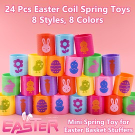 Howzcci 24 Pcs Easter Mini Coil Springs Toys Magic Spring Toys with 24 Pcs Plastic Easter Eggs for Kids Boys Girls Easter Basket Stuffers Easter Egg Hunt Party Favor Gifts