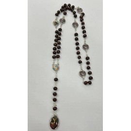 Siete Dolores de María Rosario Cuentas de Madera Católica con Caja de Rosario