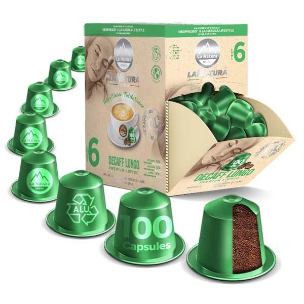 DECAFFEINATO LUNGO COFFEE, 100 Coffee Capsules Compatible with Nespresso Capsule
