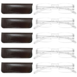VEVESMUNDO Reading Glasses Men Women Modern Slim Transparent Rimless Eyeglasses (Reading Glasses 5 Packs, 2.5)