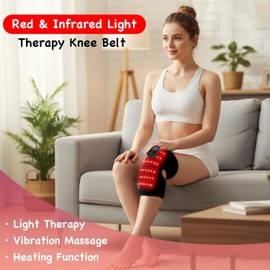 Cinturón de Rodilla WARMFORWEL con 72 LED de Luz Roja e Infrarroja, Calor y Vibración, Almohadilla Inalámbrica Portátil de 660 nm y 850 nm para Confort Muscular, 3 Niveles de Calor, 8 Modos de Masaje