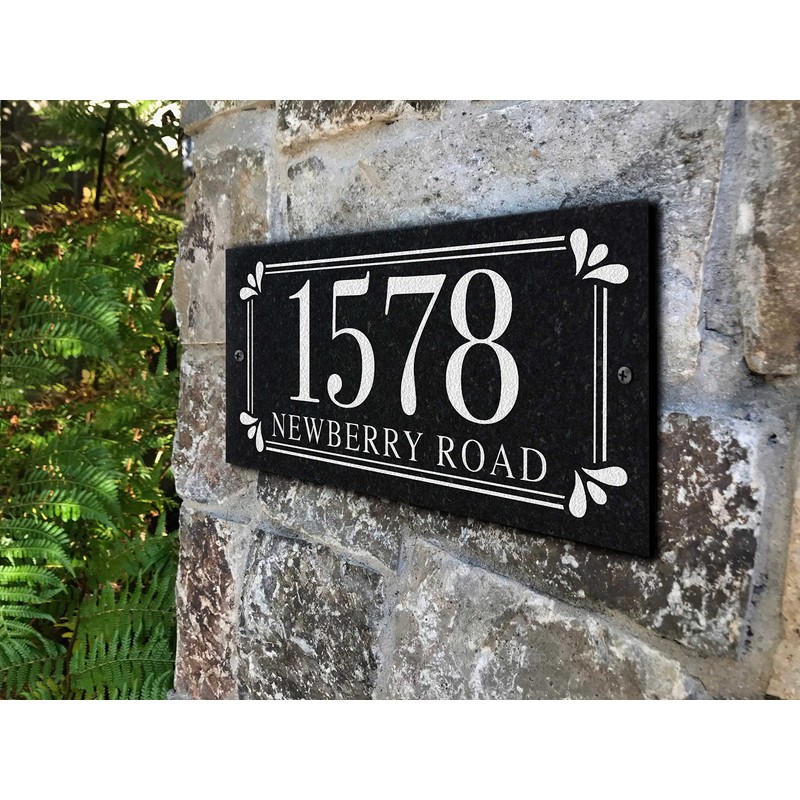 THE SPRING LEAF Stone Address Plaque With Engraved Numbers. Address