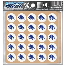 Stalking Bear Award Decals Thick mil Vinyl 1-1/8" Diameter (100 Decals) Professional-Grade Football Hockey Baseball Softball Lacrosse (Royal Blue on White)