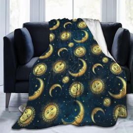 Gbuzozie Moon Sun and Stars Fleece Blanket Lightweight Ultra-Soft Throw Blanket for Sofa Couch Bed Camping Travel - Super Soft Cozy Microfiber Blanket 60"X50"