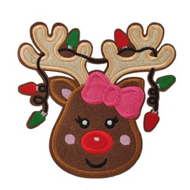6'' Christmas Large Red Nosed Reindeer Embroidered Iron On Patch for Christmas Shirt Hoodie DIY