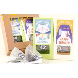 Summer Tea Gift Set, Japanese Tea Bag (0.07 oz (2 g) x 5 Packets, Japanese Black Tea (0.8 oz (2 g) x 5 Packs), Perfect for Summer Gifts. Comes in a refreshing package with 5 each of Gyokuro and