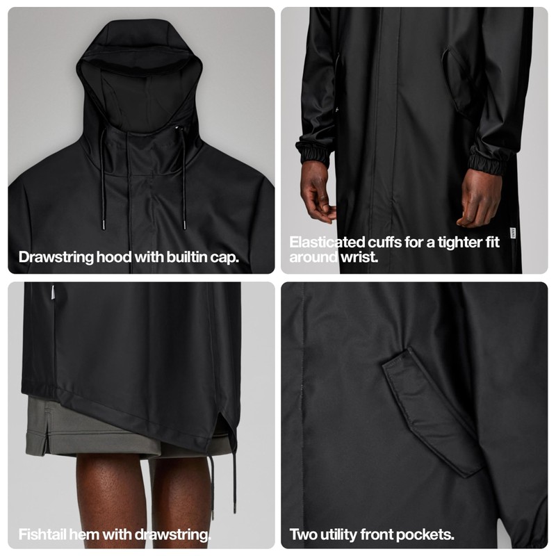 RAINS Fishtail Parka Raincoat, Jacket Black M