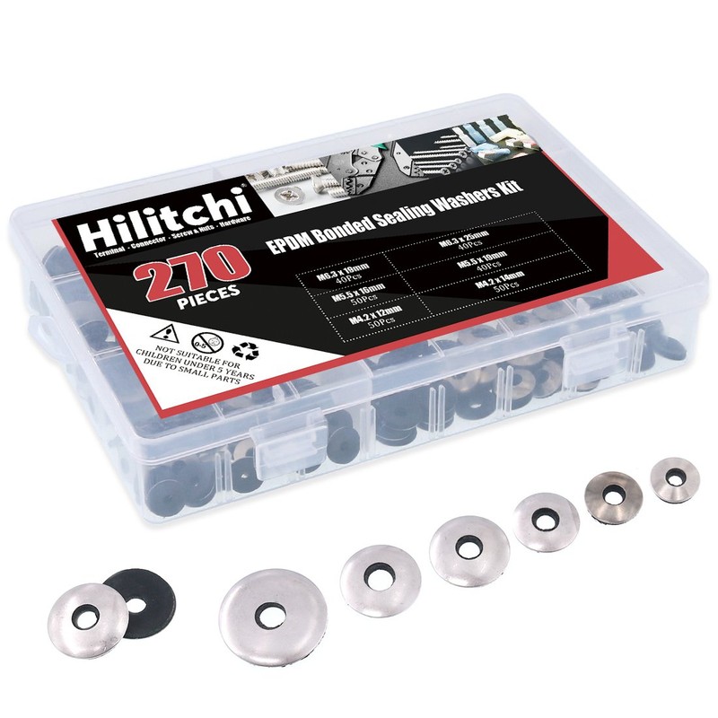 Hilitchi 270-Pcs #6#8#10#12 Stainless Steel Neoprene EPDM Bonded Sealing Gasket