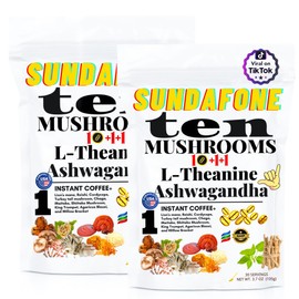 SUNDAFONE SUNDAFONE Mushroom Coffee, with L-Theanine, Ashwagandha, Lion's Mane, Reishi for Focus, Immunity, Memory, Clarity, 12 Adaptogenic Instant Coffee,2 Packs