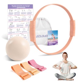 Pilates Essentials Kit for Women, 13.5" Pilates Ring and Ball Set with Resistance Bands for Home Workouts, Portable Pilates Kit with Bag & Training Poster for Full Body Exercise (Blush)
