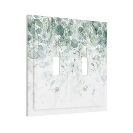 Summer Green Eucalyptus Olive Leaves 2 Gang Double Toggle Outlet Light Switch Cover Wall Plate Electrical Faceplate Decorative Dual Device Switchplate