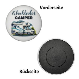 Motorhome Magnet Round with Saying Happy Camper Caravan Companion Pendant Charm Camping Accessory Mobile Home Feeling Cosy Accommodation