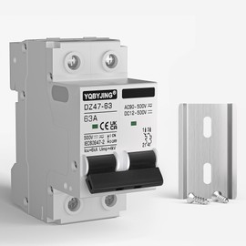 YQBYJING DC Circuit Breaker 63 Amp Solar Panel Disconnect Switch 12V-500V 2 Poles Miniature Solar Circuit Breaker for Outdoor PV Homes Battery, AC 110V DIN Rail MCB