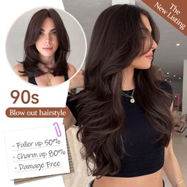 ZGYAIR Invisible Wire Hair Extensions with Transparent Wire Adjustable Size 5 Secure Clips V-Shaped Long Wavy Secret Chocolate Brown Hair Extension 20 Inch for Women