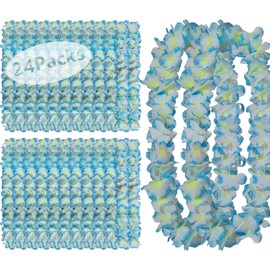 24Counts Thickened Hawaiian Leis Bulk, Christmas Flower Ocean Blue Necklace Leis Luau Party Supplies, Hawaii Floral Garland Mardi Gras Party Decorations Graduation Leis Birthday Beach Wedding Favors