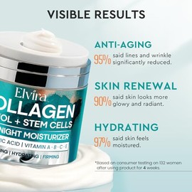 Elvira - Crema hidratante facial antienvejecimiento con retinol - Crema de colágeno con células madre y ácido hialurónico, crema de lifting instantáne
