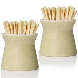 Haillai 2 Pack Match Holder with 6 Pcs Strikers, Handmade Ceramic Match Box for All Matches, Cute Home Decor Match Jar with Striker for Candle, Fireplace, Parlor. (Sold Without Matches) (Off White)