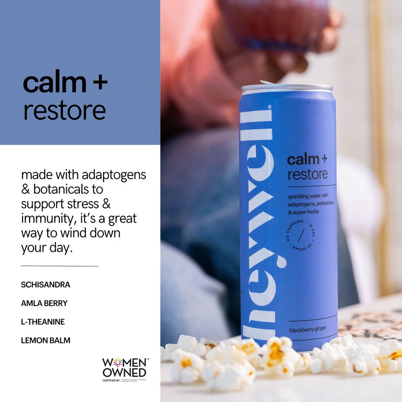 Heywell Sparkling Adaptogenic Water Calm and Restore, Blackberry Ginger Flavor