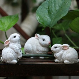 Bunny Indoor Statue Garden Decor, Cute Rabbit Figurine Ornaments, Outdoor Statues for Yard, Micro Landscape Decoration, Easter Bunnies Statue, Moss Landscape DIY Terrarium Ornaments