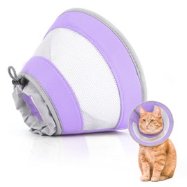 GoGoPaw Cat Cone, Breathable Cat Cone Collar Soft, Adjustable Cat Cone to Stop Licking, Water Resistant Neck Cone for Cats with Air Mesh, Protective Cat Recovery E Collar for Cat Kitten（Purple,S-2