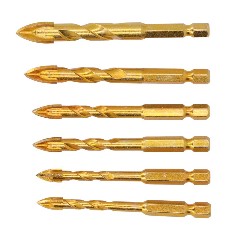6Pcs Cross Spearhead Drill Bit Carbide Hex Shank Drilling Tool