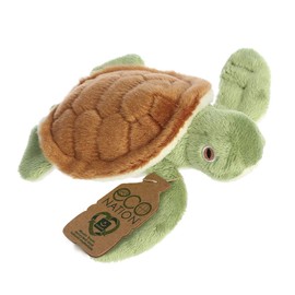 Aurora World Aurora 35089 Nation Mini Turtle 13 cm Eco-Friendly Plush Toy, Brown & Green