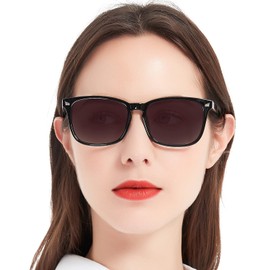 MARE AZZURO Bifocal Reading Sunglasses Women Trendy Square Outdoor Readers 1.0 1.5 2.0 2.5 3.0 3.5 4.0 (Black, 1.00)